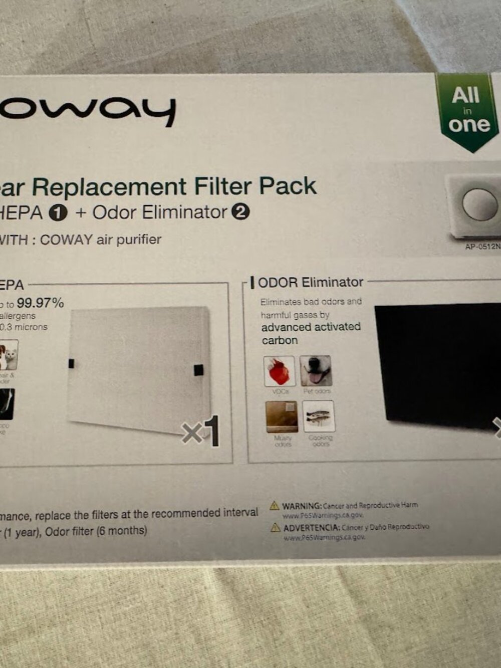 Coway 1 Year Replacement Filter Pack 3304900 AP-0512NH